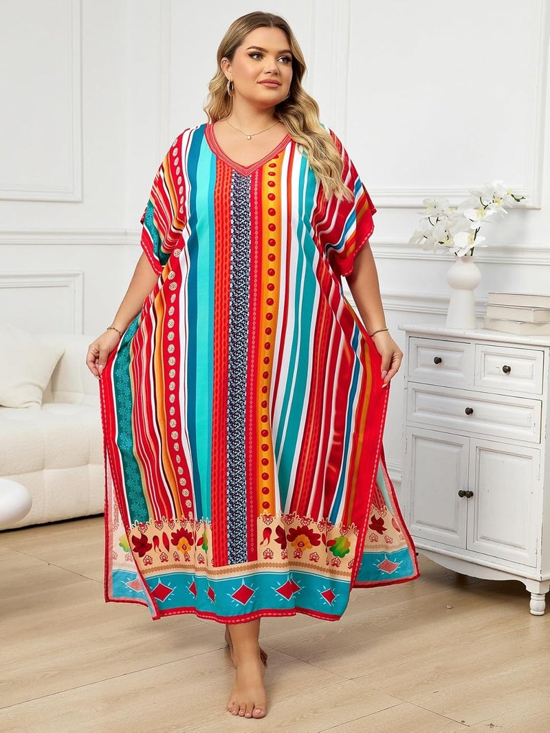 IMAGEKOPE Kaftan Dresses for Women Plus Size Bathing Suit Cover up Caftan Maxi Beach Dresses - Image 3